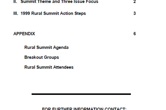 Rural Development Summit 1999 Rural Development Summit 1999